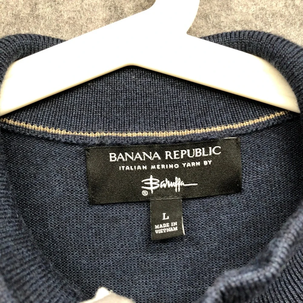 Banana Republic Quarter Zip Sweater Mens L Navy Blue Merino Wool Italian Baruffa